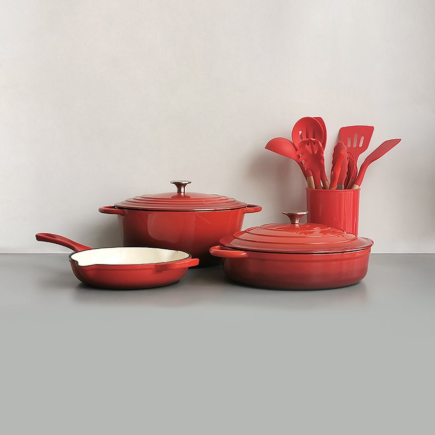 5 pieces Enameled Cookware Set Cast Iron Casserole Pots and Frying Pans sets