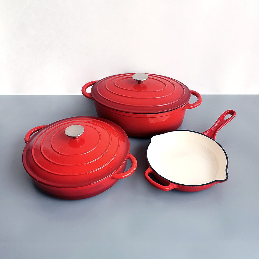 5 pieces Enameled Cookware Set Cast Iron Casserole Pots and Frying Pans sets