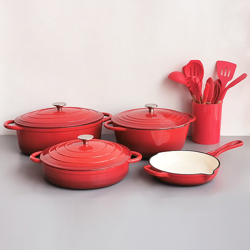 5 pieces Enameled Cookware Set Cast Iron Casserole Pots and Frying Pans sets