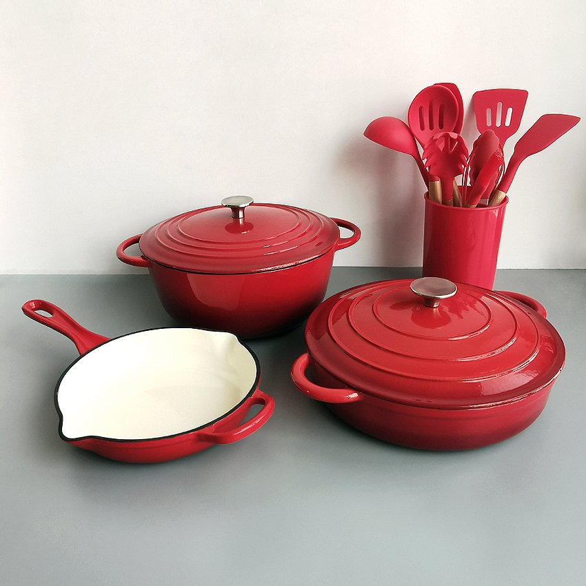 5 pieces Enameled Cookware Set Cast Iron Casserole Pots and Frying Pans sets
