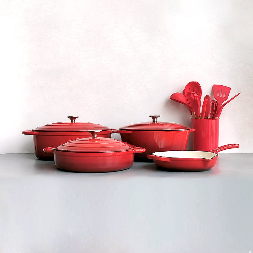 5 pieces Enameled Cookware Set Cast Iron Casserole Pots and Frying Pans sets