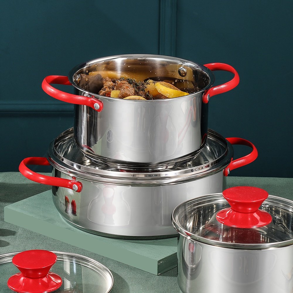 Wholesale Custom Non Stick Pots Kitchen Cookware Set Soup Cooking Stock Pot with Glass Lid