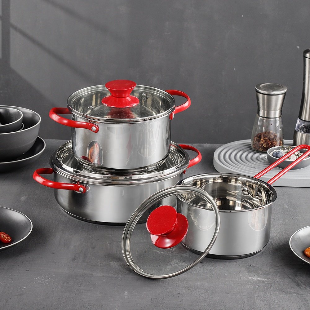 Wholesale Custom Non Stick Pots Kitchen Cookware Set Soup Cooking Stock Pot with Glass Lid