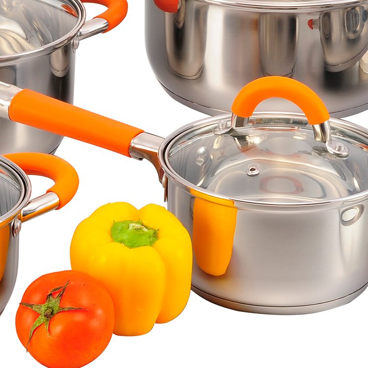 New Design Hotel Kitchen 10Pcs Cooking Pots Stainless Steel Cookware Set With Glass Lid