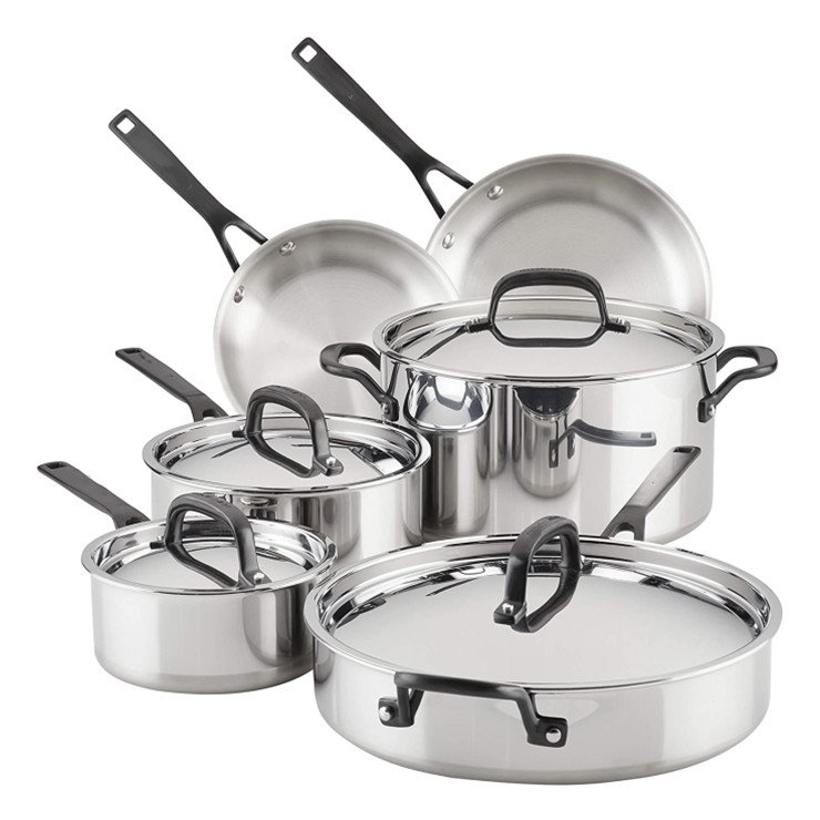 hot sell 10 pieces Induction Kitchenware 5-Ply clad Stainless Steel Cookware Sets Pots And Pans Set