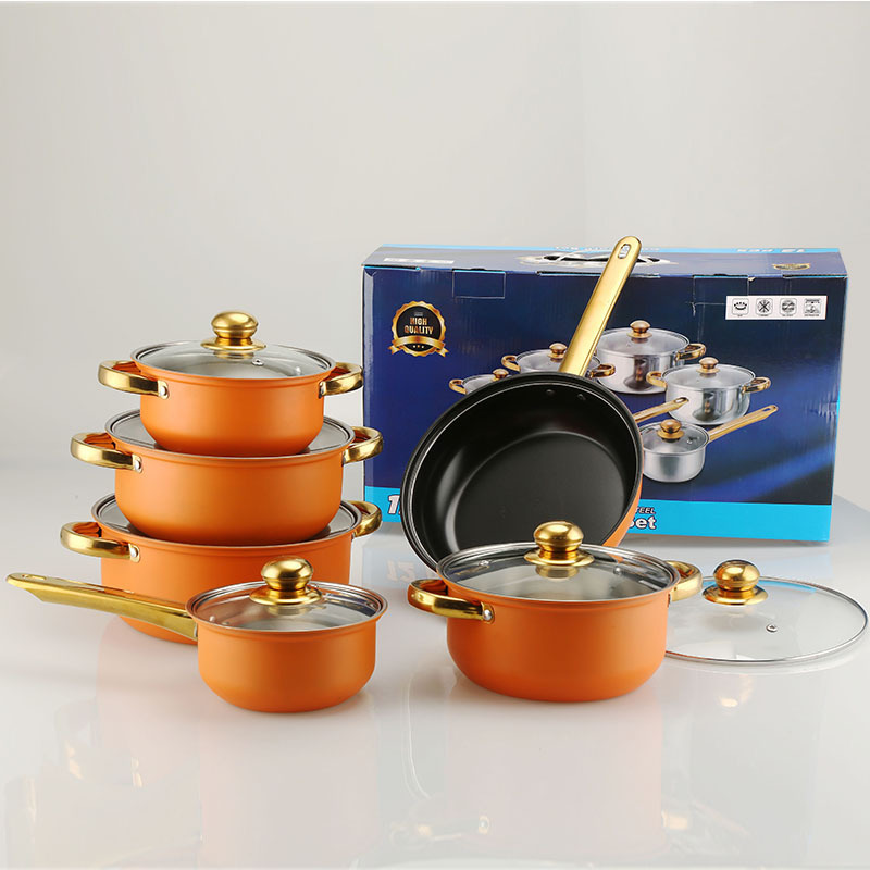 Stainless Steel 12 Pieces Cookware suit Soup pots and pans non-stick cookware set Cooking Fry Pan