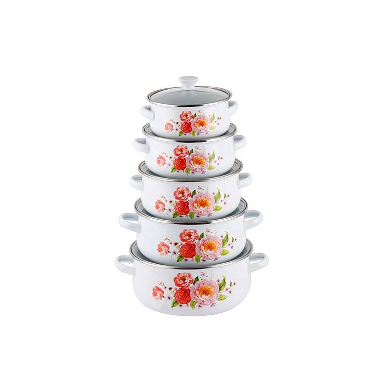 Five-piece set of 16-24CM kitchen cookware double handle enamel soup pot non-stick pot suitable for home