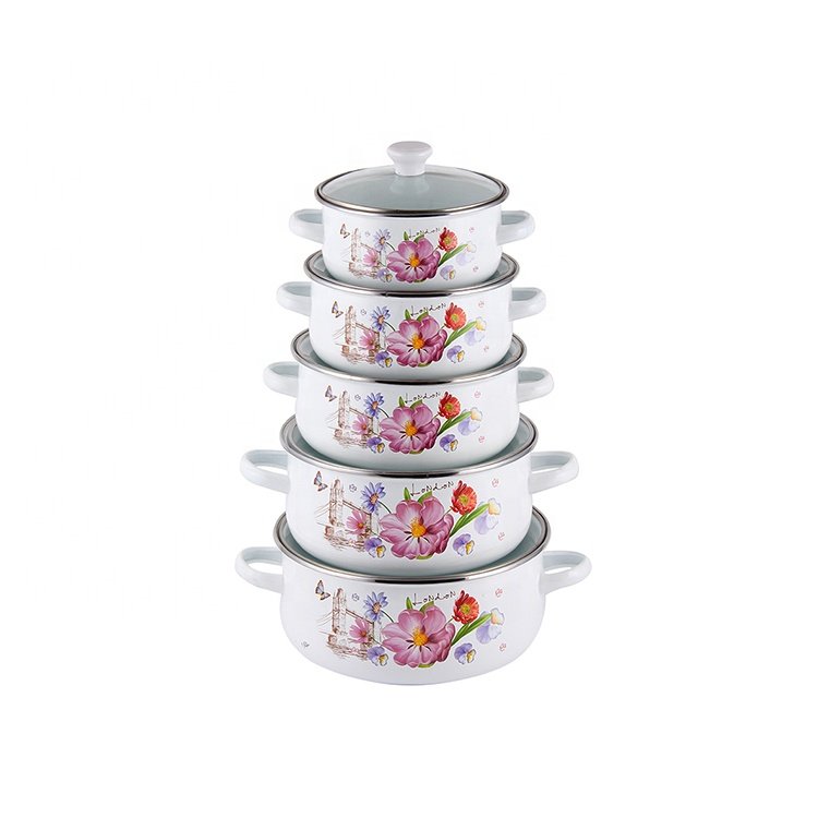 Five-piece set of 16-24CM kitchen cookware double handle enamel soup pot non-stick pot suitable for home
