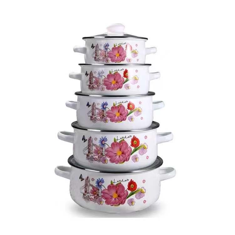 Five-piece set of 16-24CM kitchen cookware double handle enamel soup pot non-stick pot suitable for home