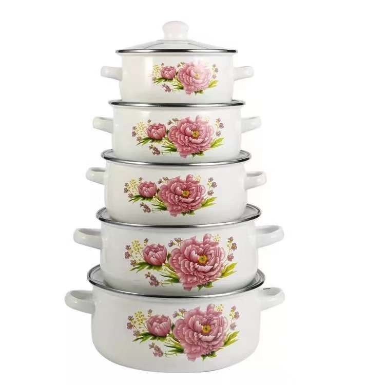 Five-piece set of 16-24CM kitchen cookware double handle enamel soup pot non-stick pot suitable for home