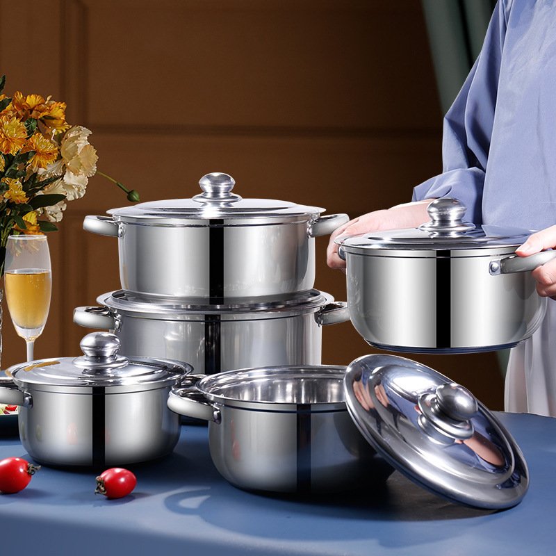 Custom Kitchenware Cooking Pot 10Pcs Stainless Steel Kitchen Steamer Pot Soup Pot Cookware Set