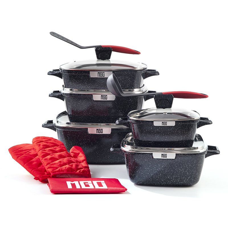 MGC Good Quality Hot Pot Set Nonstick Cookware Set Die Cast Ceramic White Metal Aluminum Customized Logo Color Box Europe