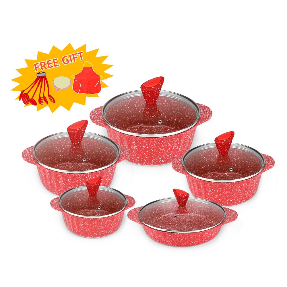Non-stick cookware set red die cast aluminum casserole set