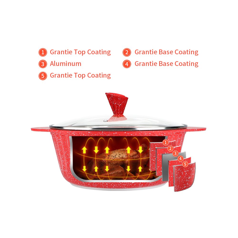 Non-stick cookware set red die cast aluminum casserole set
