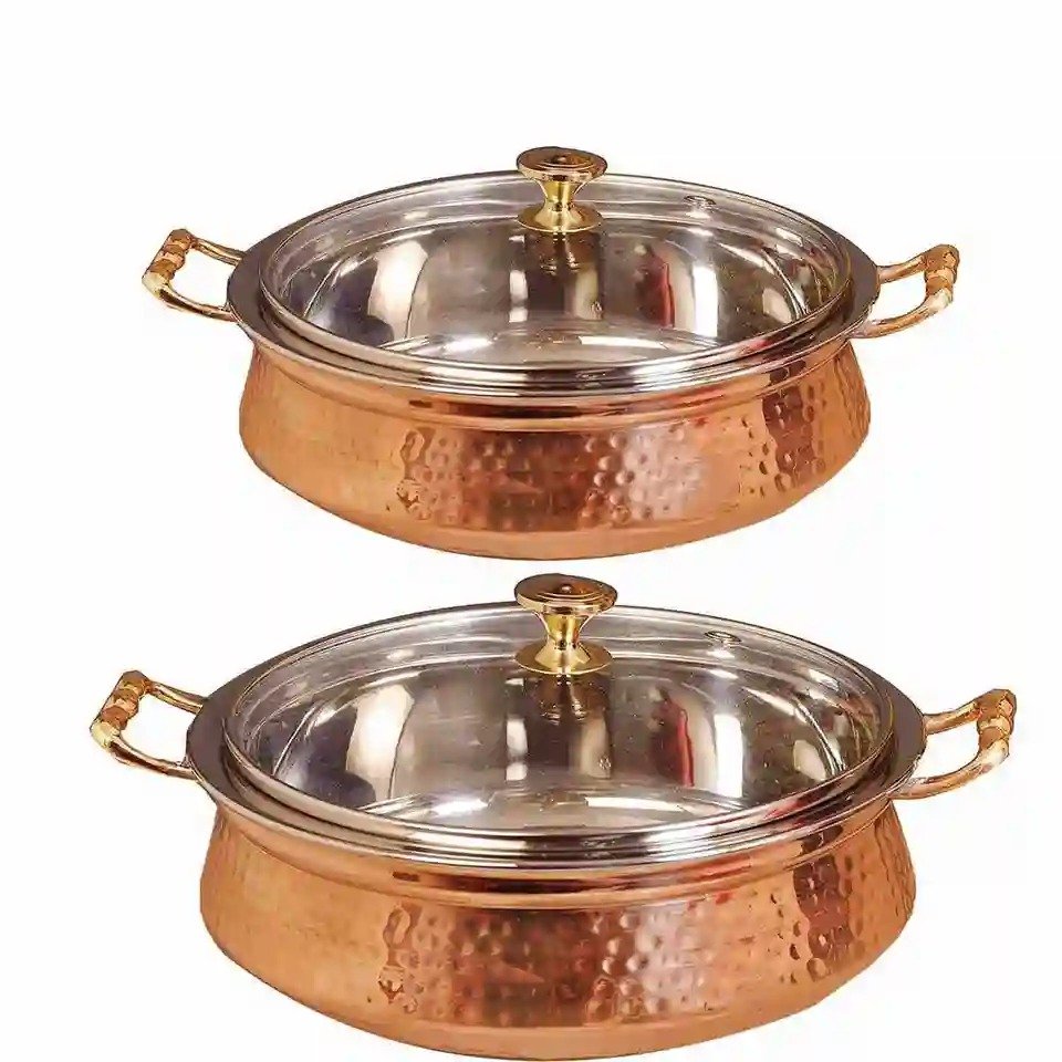 3500ml Hammered Design Copper steel Indian Handi with Lid Cover Style Serving Cookware Sets For Dining Area Hotel Restaurants