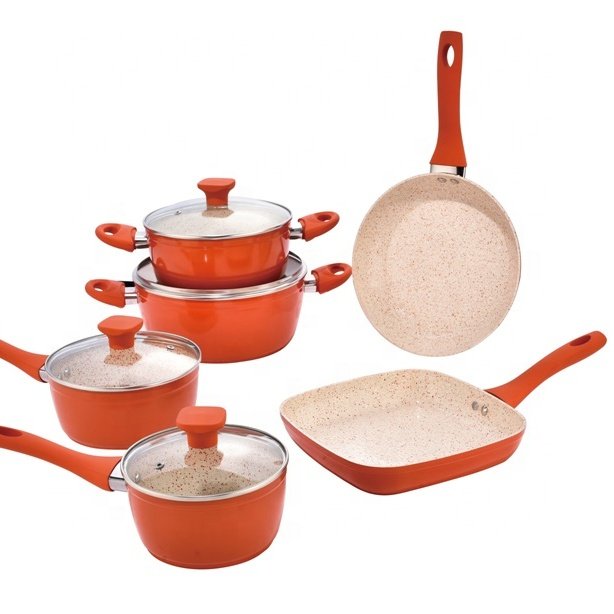 Custom Aluminum Nonstick Cooking Pots And Pans Non Stick Marble Coated Cookware Set