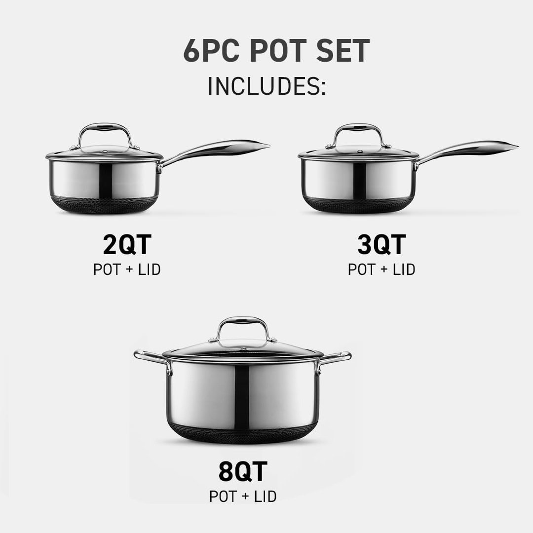 13 pc HexClad Hybrid Cookware Set w/ Lids Stainless Steel Wok Kitchenware 3-ply Stainless Steel Honeycomb Non Stick Cookware Set