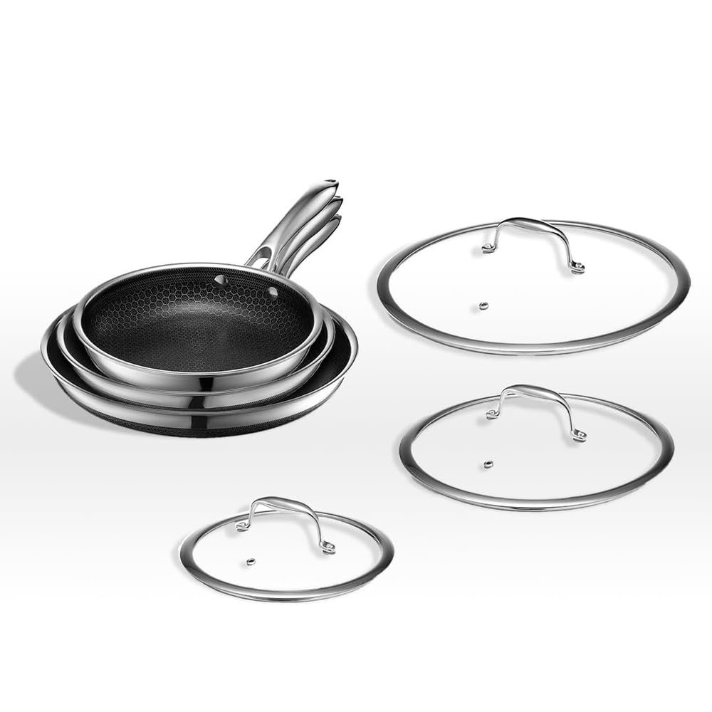 13 pc HexClad Hybrid Cookware Set w/ Lids Stainless Steel Wok Kitchenware 3-ply Stainless Steel Honeycomb Non Stick Cookware Set
