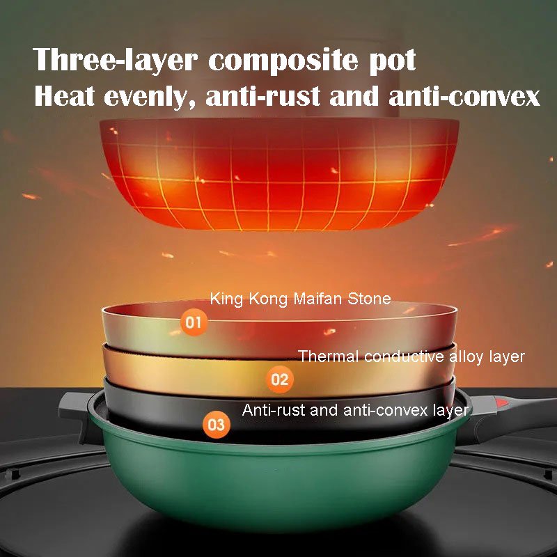 Universal For Gas Induction Cooker Black Frying Iron Granite Pan Maifan Stone Pot Non-Stick Cookware Set Pots