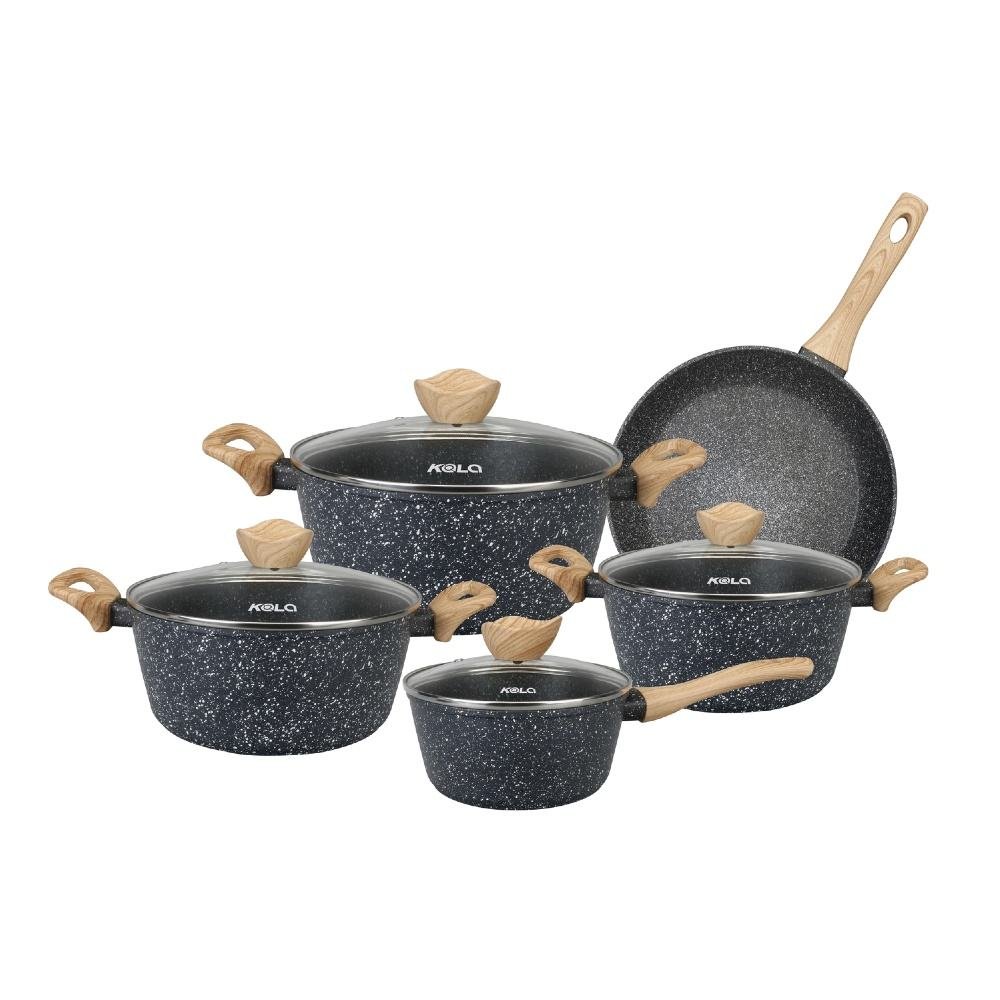 KALA 9Pcs Pots and Pans Set Nonstick Cookware Sets Granite Induction Non Stick Cooking Set Frying Pans Saucepans(PFOS PFOA Free)