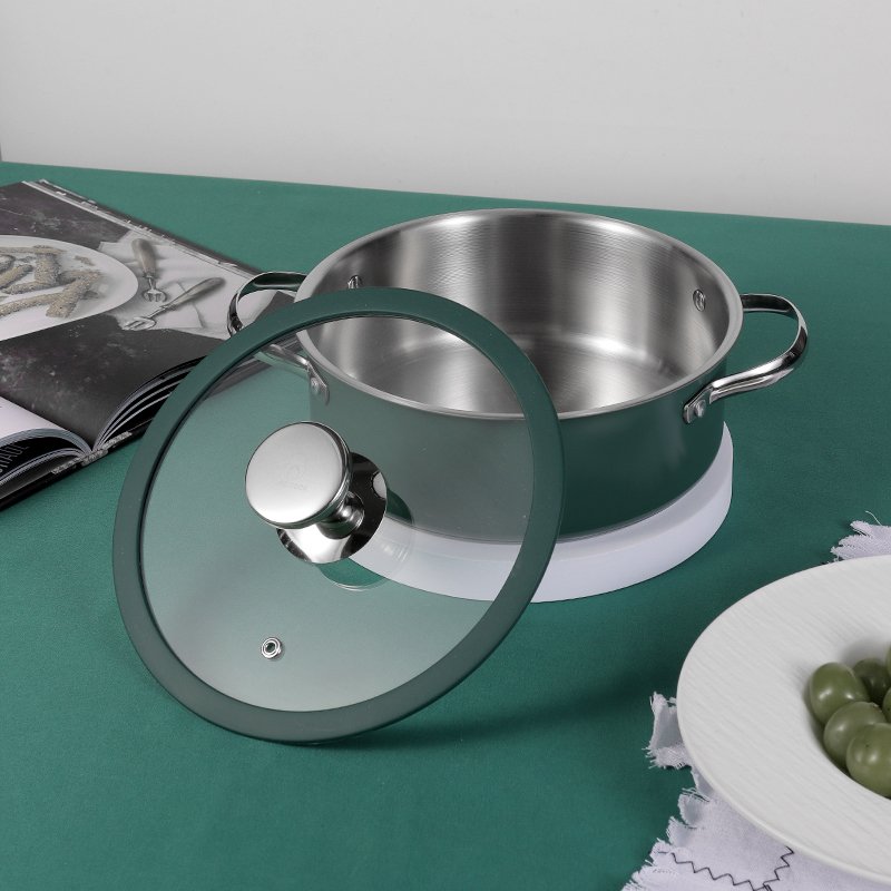 Stock fast shipment color green pink ceramic food safety paint stainless steel saucepan casserole cookware set cooking pot set
