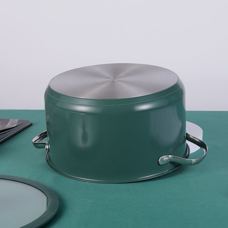 Stock fast shipment color green pink ceramic food safety paint stainless steel saucepan casserole cookware set cooking pot set