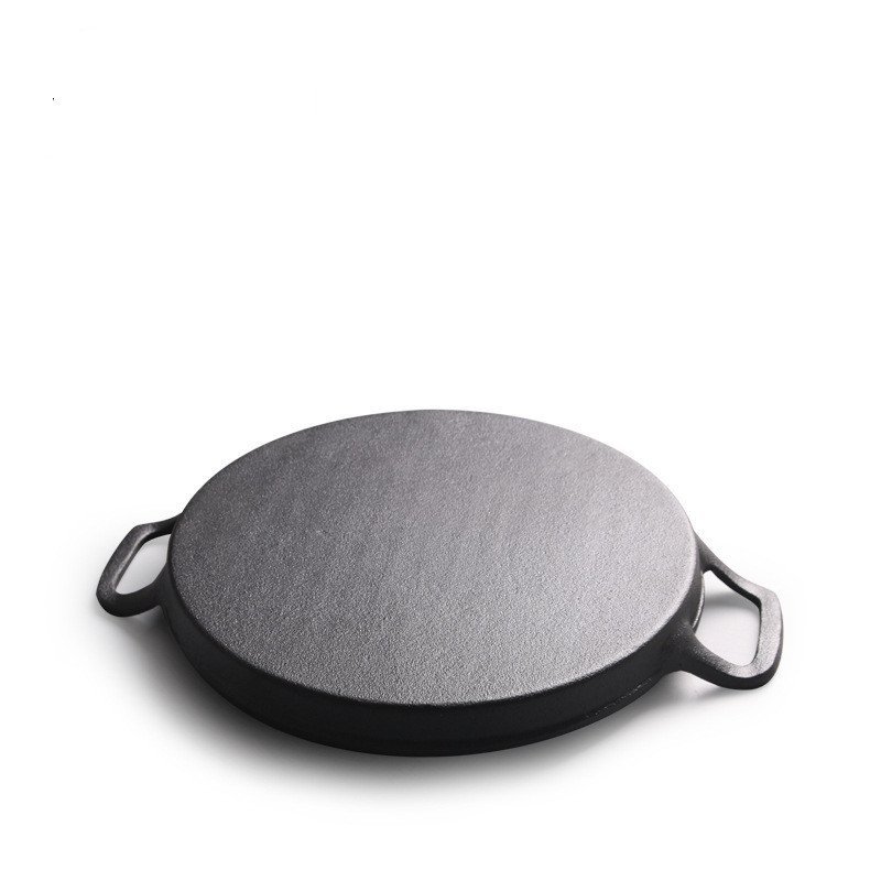Household Kitchenware Cast Iron Pizza Grill Fry Pan Not Stick Griddle Pan Dual Handle BBQ Grill Round Roasting Pan