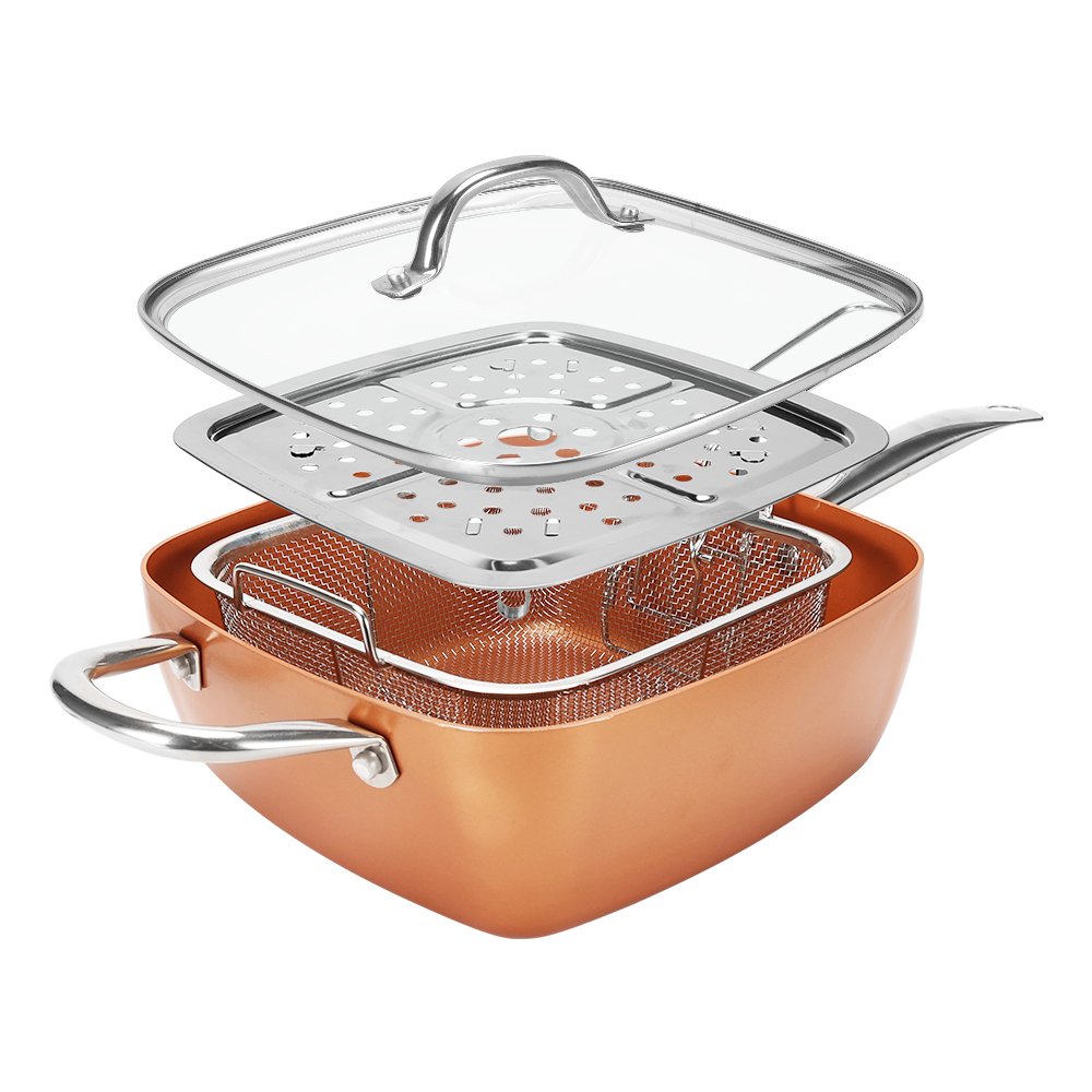 4 Piece Set Chef Cookware Non Stick Pan Deep Square Pan Fry Basket