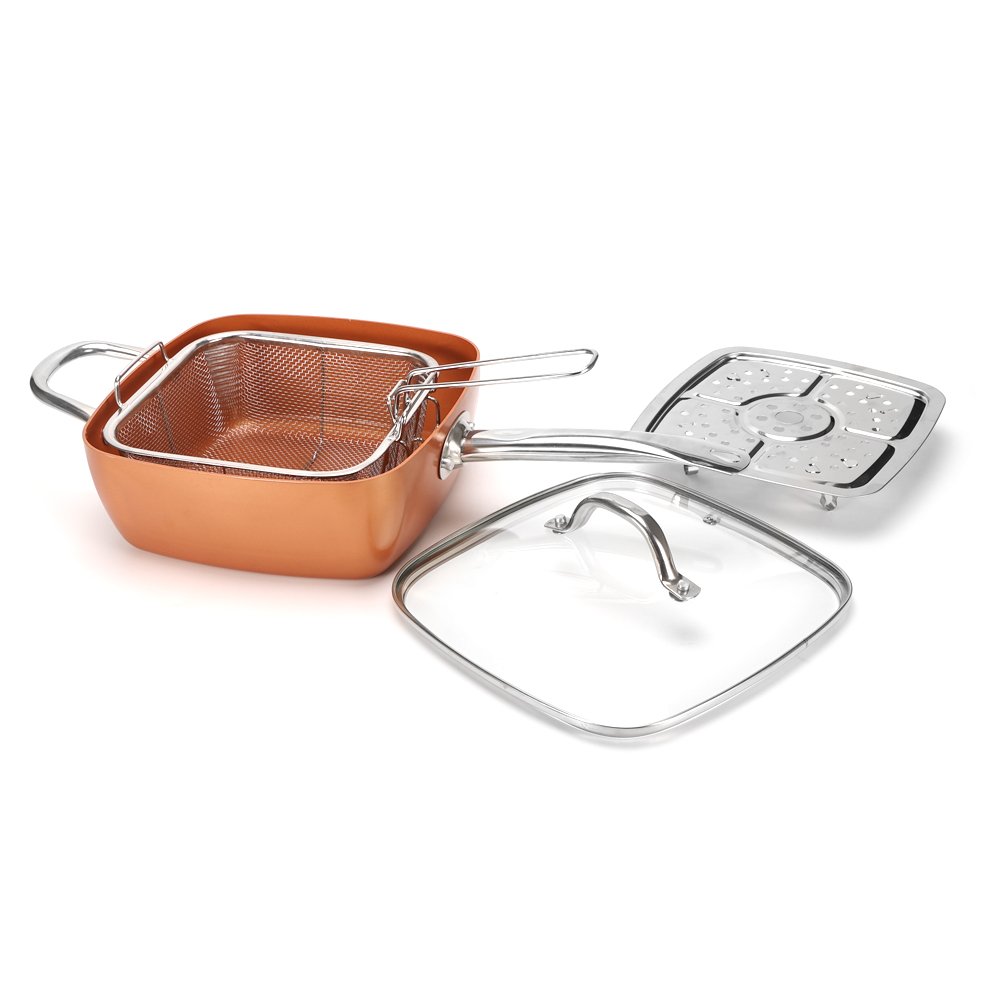 4 Piece Set Chef Cookware Non Stick Pan Deep Square Pan Fry Basket
