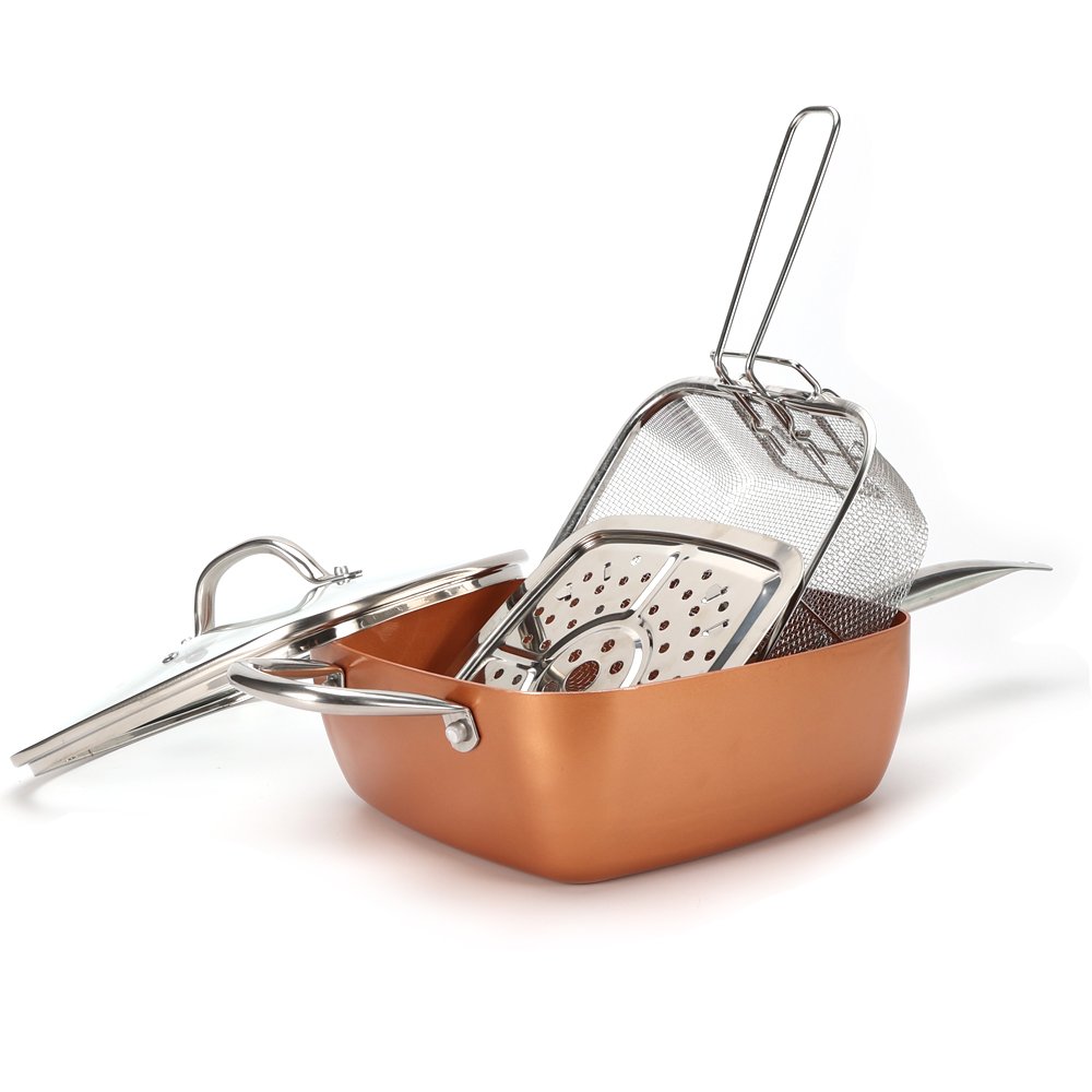 4 Piece Set Chef Cookware Non Stick Pan Deep Square Pan Fry Basket