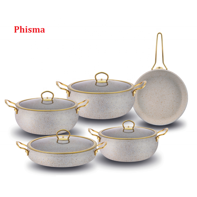 New Design Non Stick Cookware Set Granite Coating Pressed Aluminium Cooking Pots And Pans