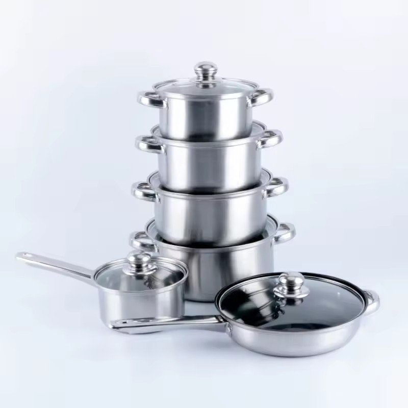 12pcs Prestige Luxury Non-Stick Cookware Set High Quality Kitchen Ware with Handle American Style Metal Cooking Utensil Pot Set