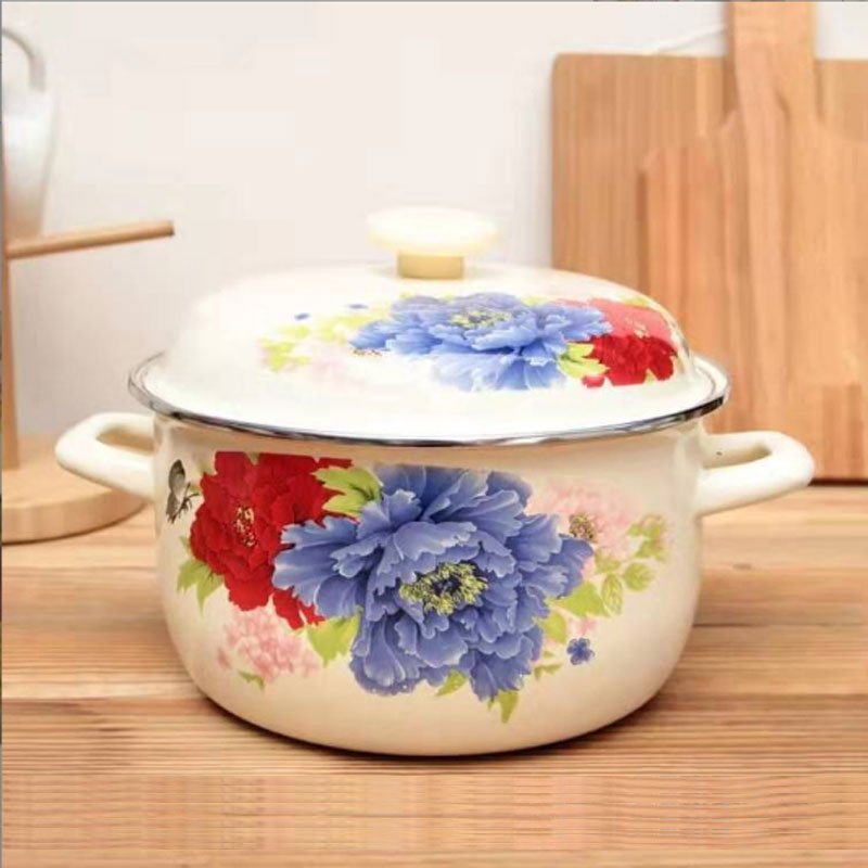High Quality Eco-friendly Decal Casserole Pot Sets Steaming Cooking Enamel Pot Sets With Lid