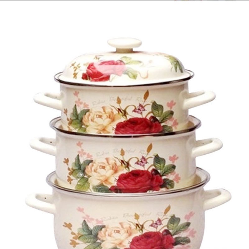 High Quality Eco-friendly Decal Casserole Pot Sets Steaming Cooking Enamel Pot Sets With Lid