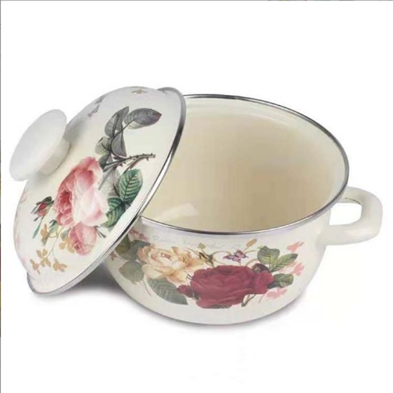 High Quality Eco-friendly Decal Casserole Pot Sets Steaming Cooking Enamel Pot Sets With Lid