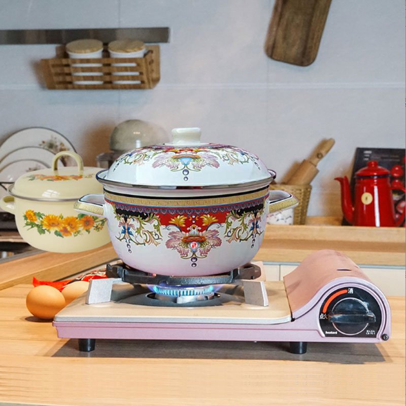 High Quality Eco-friendly Decal Casserole Pot Sets Steaming Cooking Enamel Pot Sets With Lid