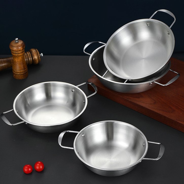 Luxury Cast Iron Korean Stainless Steel Wok Double-Ear Fry Pan Non-Stick Gold Outdoor Hot Pot Commercial Metal Cookware Sets