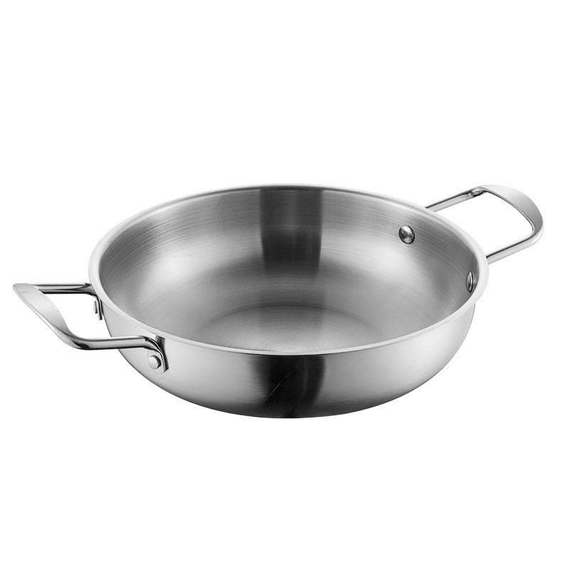 Luxury Cast Iron Korean Stainless Steel Wok Double-Ear Fry Pan Non-Stick Gold Outdoor Hot Pot Commercial Metal Cookware Sets