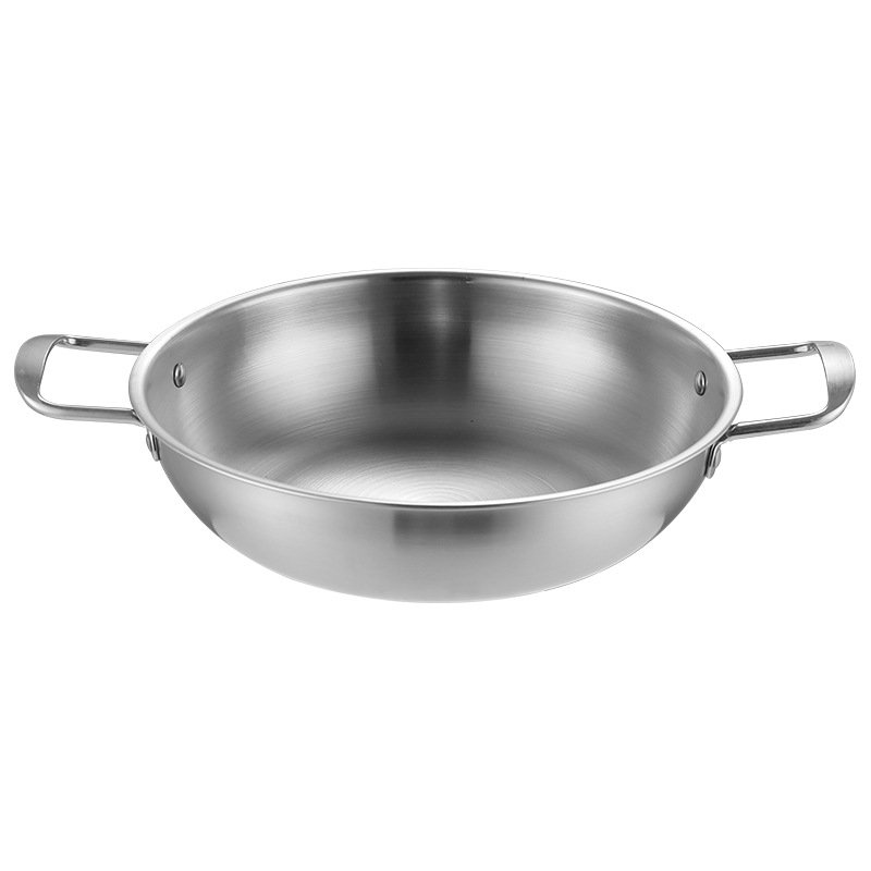 Luxury Cast Iron Korean Stainless Steel Wok Double-Ear Fry Pan Non-Stick Gold Outdoor Hot Pot Commercial Metal Cookware Sets