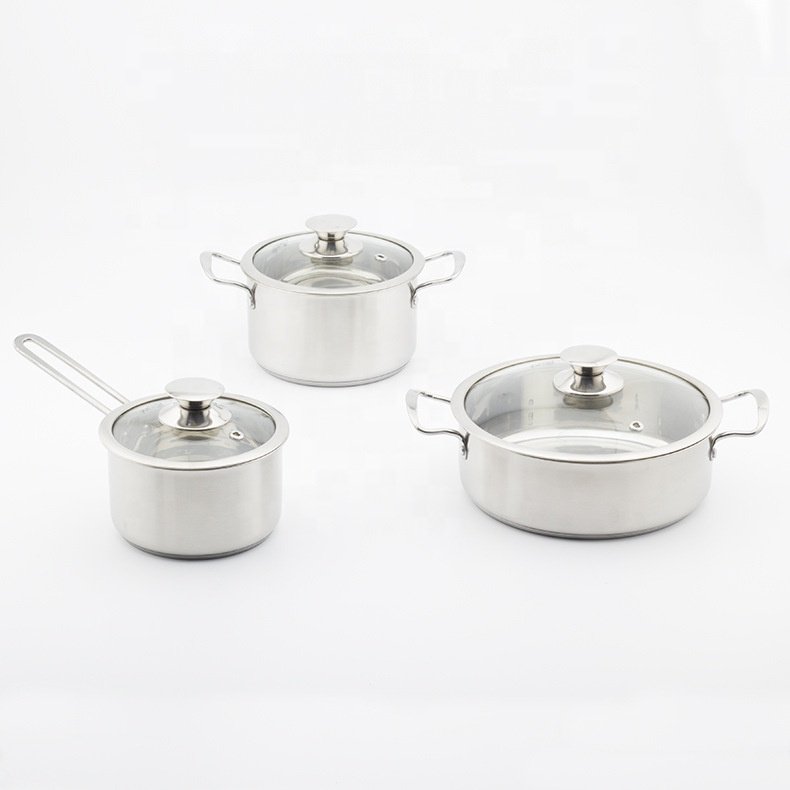 Factory wholesale high quality cookware set Cooking soup pot glass lid non-stick bottom frying pan stainless steel milk pot