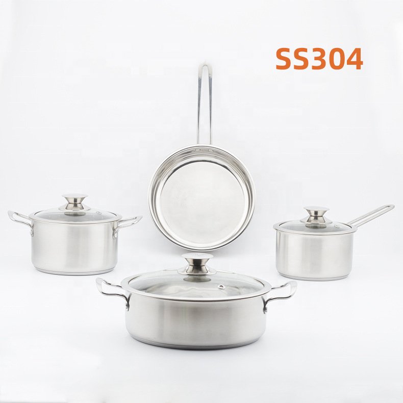 Factory wholesale high quality cookware set Cooking soup pot glass lid non-stick bottom frying pan stainless steel milk pot