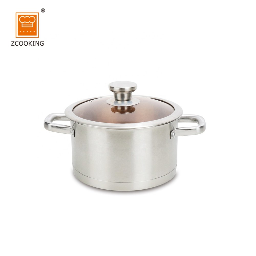 6 Pcs SS430 Stainless Steel Cookware Set with Brown Lid, Nonstick Frying Pan Saucepan, Nonstick Pots and Pans Set