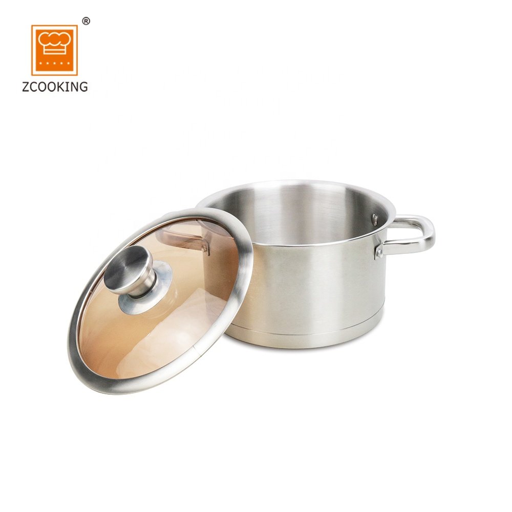 6 Pcs SS430 Stainless Steel Cookware Set with Brown Lid, Nonstick Frying Pan Saucepan, Nonstick Pots and Pans Set