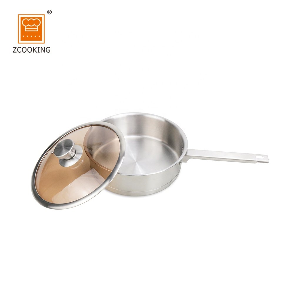 6 Pcs SS430 Stainless Steel Cookware Set with Brown Lid, Nonstick Frying Pan Saucepan, Nonstick Pots and Pans Set