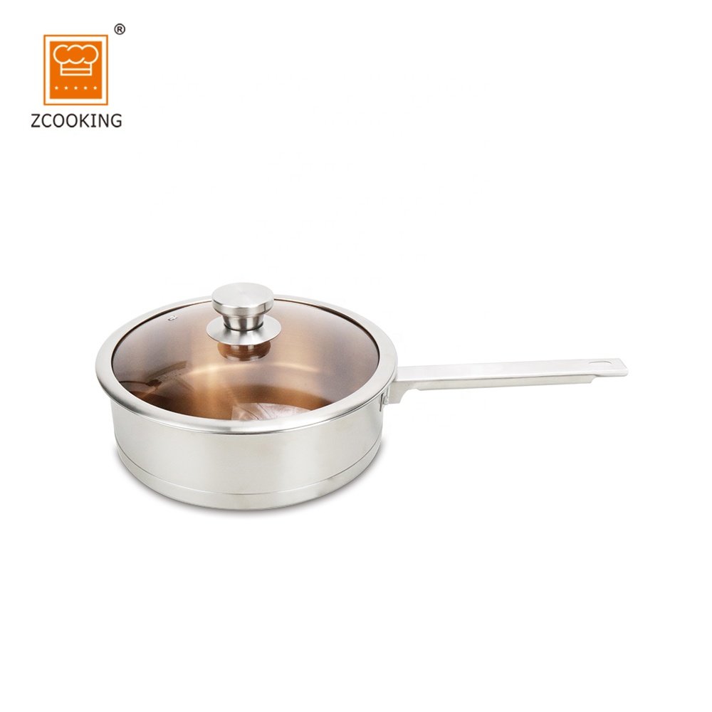 6 Pcs SS430 Stainless Steel Cookware Set with Brown Lid, Nonstick Frying Pan Saucepan, Nonstick Pots and Pans Set