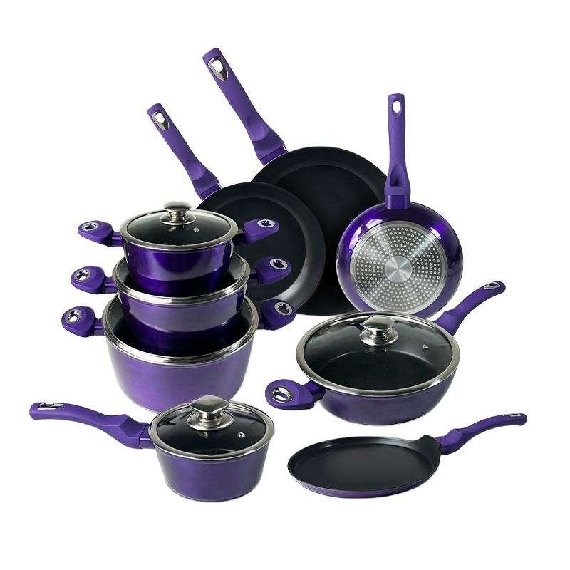 Factory Supply Non-Stick Cast Aluminum Cookware Set Classic Purple Cooking Pot Set
