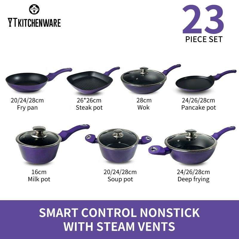 Factory Supply Non-Stick Cast Aluminum Cookware Set Classic Purple Cooking Pot Set