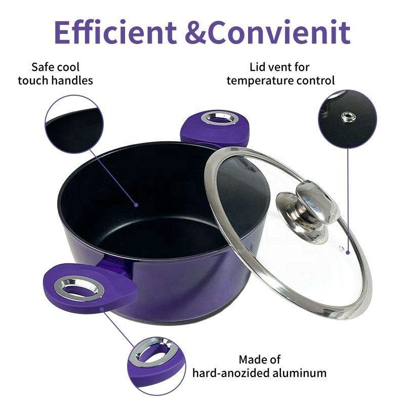 Factory Supply Non-Stick Cast Aluminum Cookware Set Classic Purple Cooking Pot Set