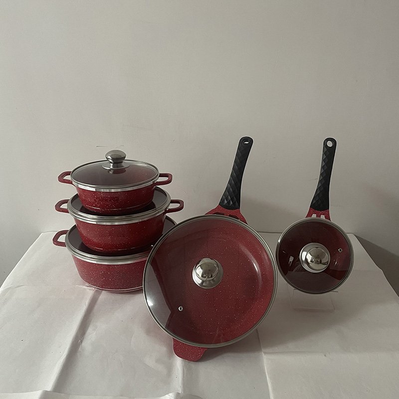 Classic Design Die Cast 10PCS Cookware Set Non-stick Marble Granite Coating Casseroles induction Cooker Spiral Bottom