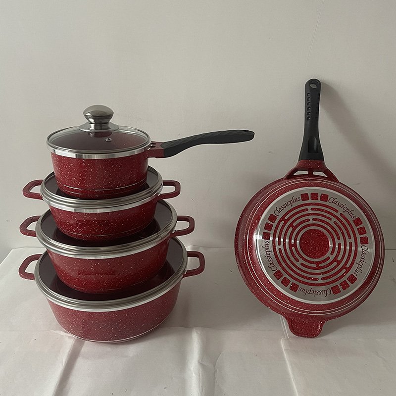 Classic Design Die Cast 10PCS Cookware Set Non-stick Marble Granite Coating Casseroles induction Cooker Spiral Bottom